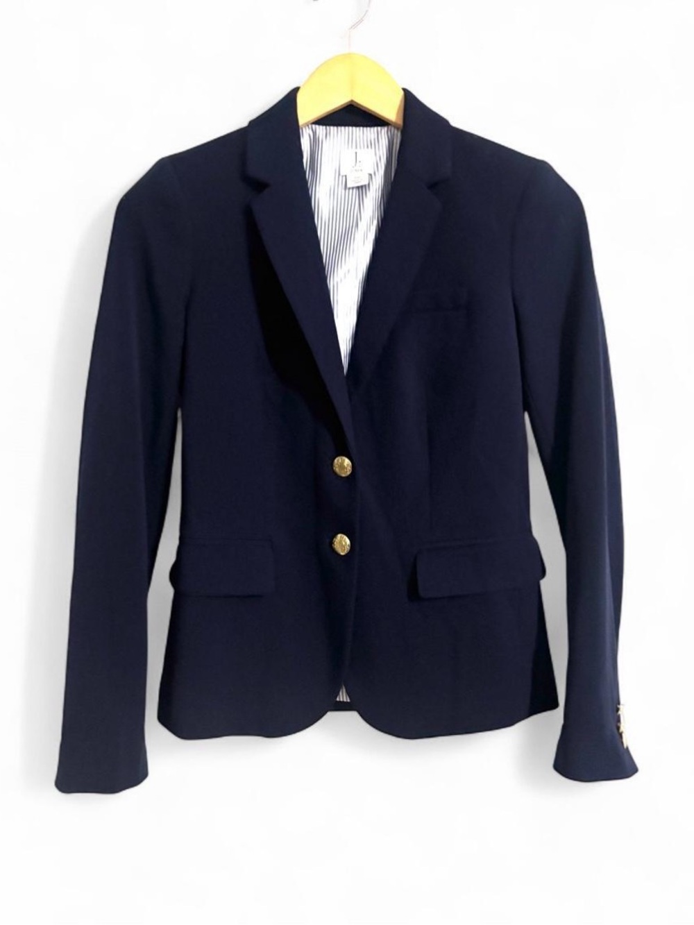 J. Crew Navy blue blazer with gold buttons and striped lining Size 00